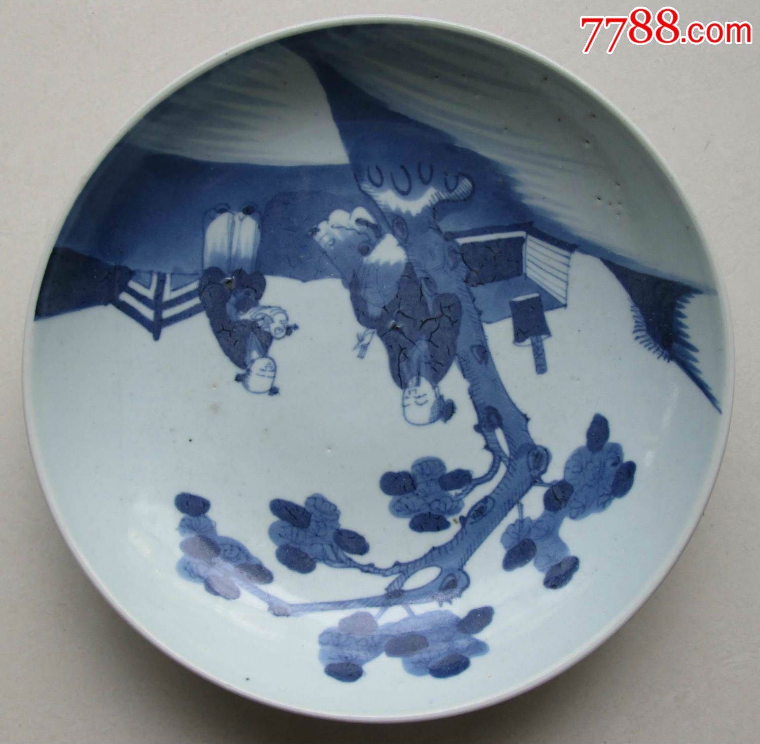 清三代,清早期,乾隆青花王羲之爱鹅盘,全品-se-青花瓷
