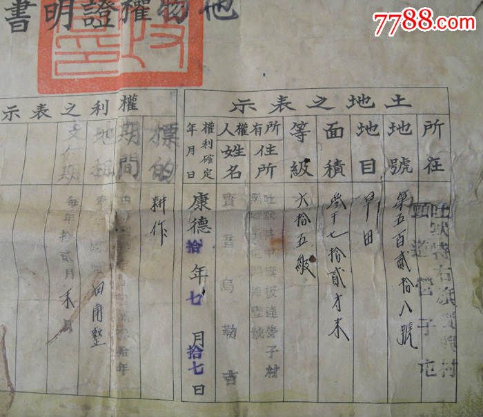 康德10年土默特右旗他物权证明书2-价格:35元