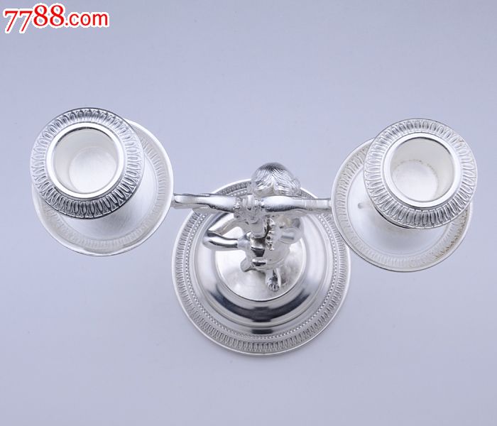 601克意大利天使孩童雕塑纯银烛台全品貌美西