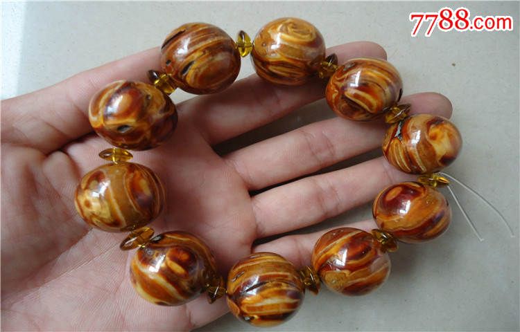 远古化石鹤天珠手串一条-动植物化石--se3244