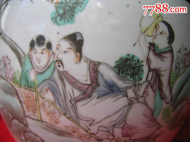 民国浅绛彩瓷绘名家刘顺太作品浅绛彩人物纹粥罐(包老
