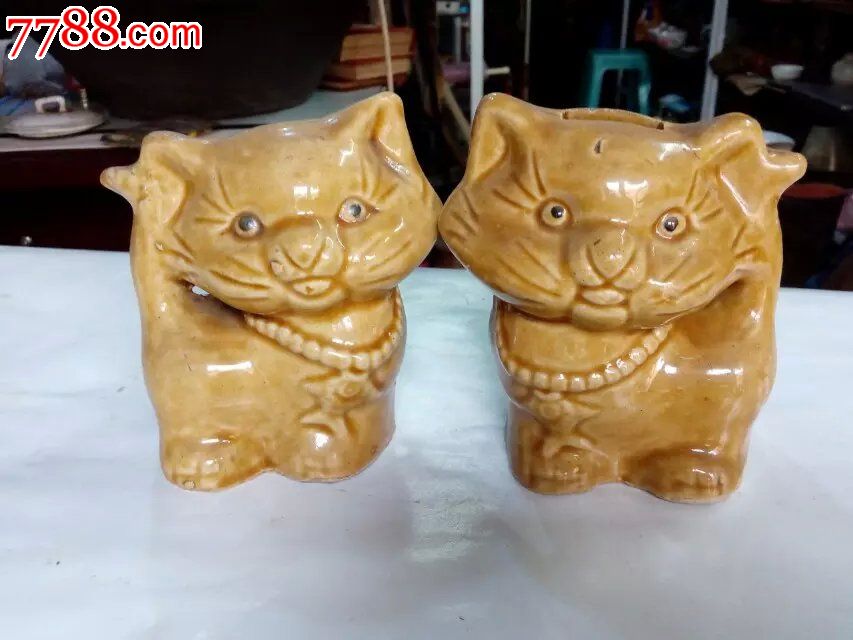 一对可爱的瓷猫储蓄罐-价格:100元-se3324550