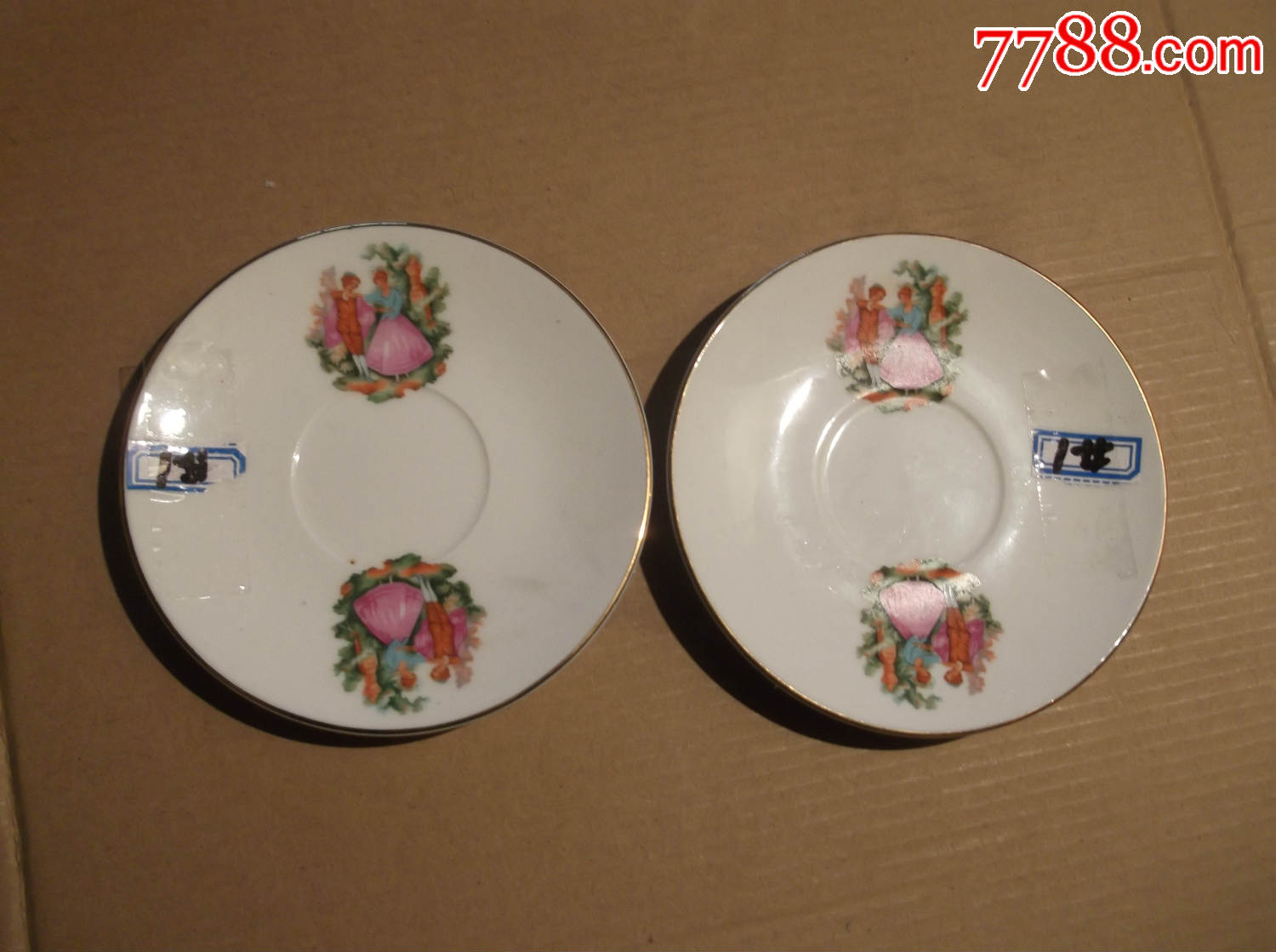 一对民国时期金边出口瓷外国神话传说人物故事