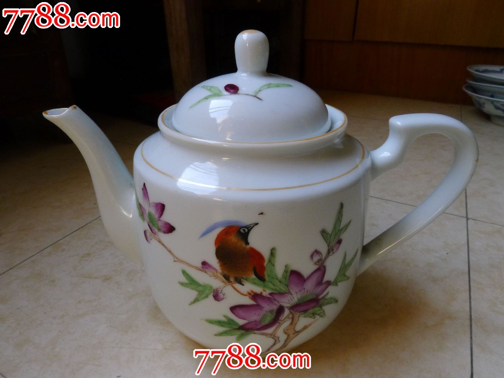 全品60年代手绘花鸟茶壶