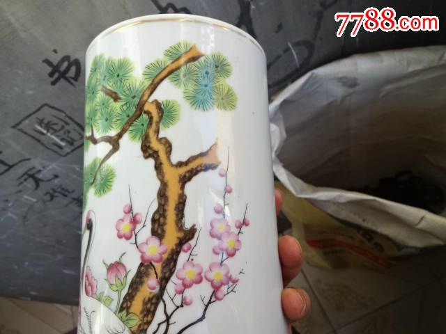民国完整帽筒松鹤梅花帽筒