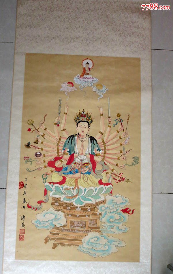 千手观音像,工笔画,范传英大师作品,人物国画原作,道释画原画,工笔
