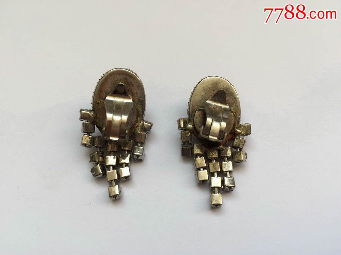 民国银耳环耳夹一对,镶嵌的不知道是不是钻石