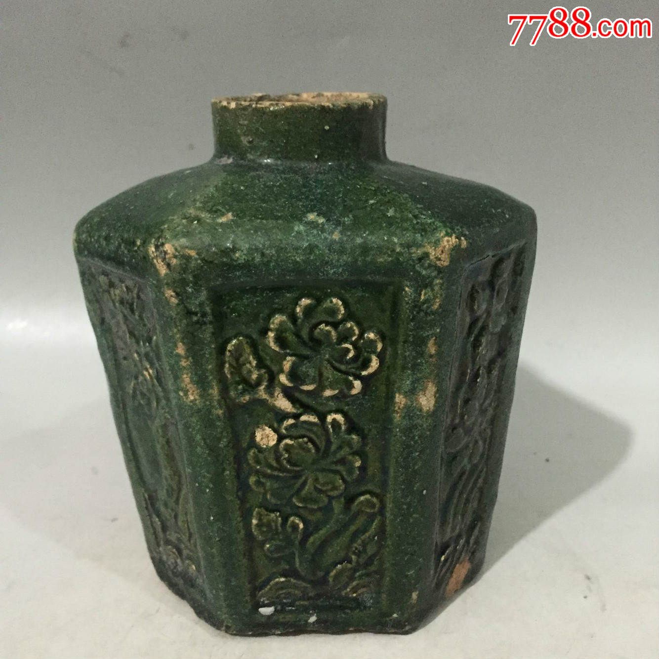 绿釉花卉茶叶罐图片