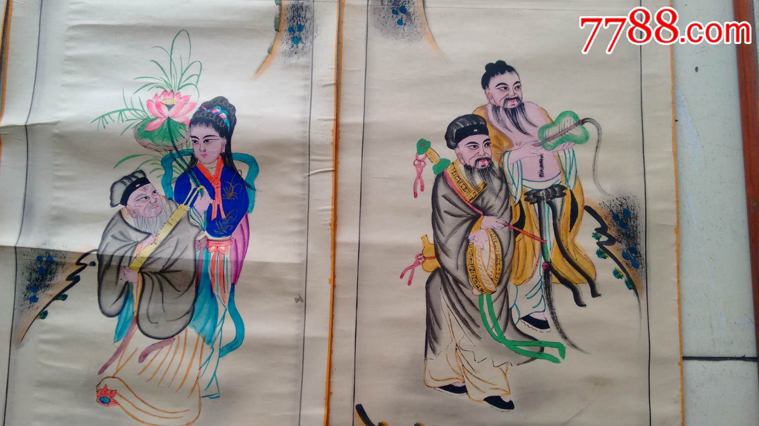 民国八仙四条屏民国八仙图,人物国画原作,历史故事画原画,其他画法