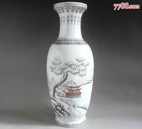 景德镇艺术瓷厂/釉上彩/粉彩/精美收藏/手绘粉彩雪景瓶