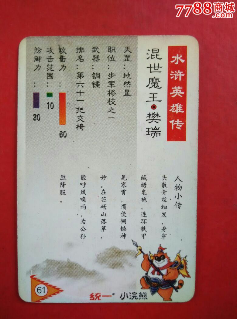 水浒人物~樊瑞,有磨痕