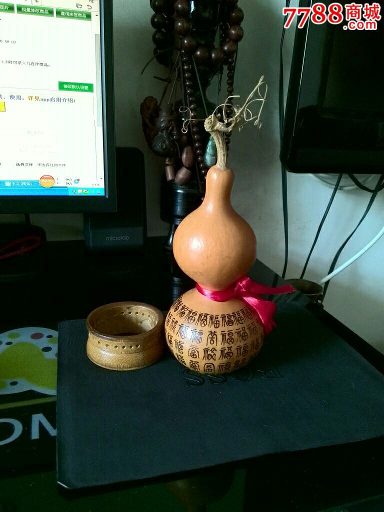 天然葫芦纯手工烙画百福图.