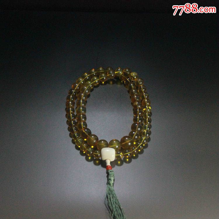 琥珀(金蓝珀)佛教七宝佛珠,项链,天然无优化,精美大气