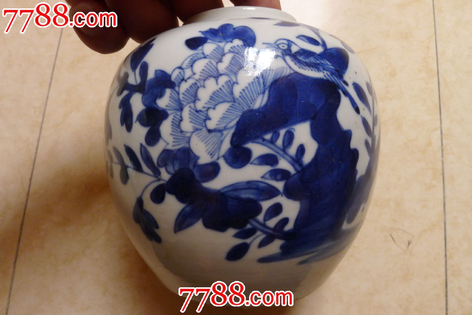 清代全品青花花鸟茶叶罐图片