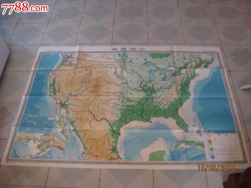 美国地形,美国政区(巨大,一套两张全,带封面,87年6月1版1印)