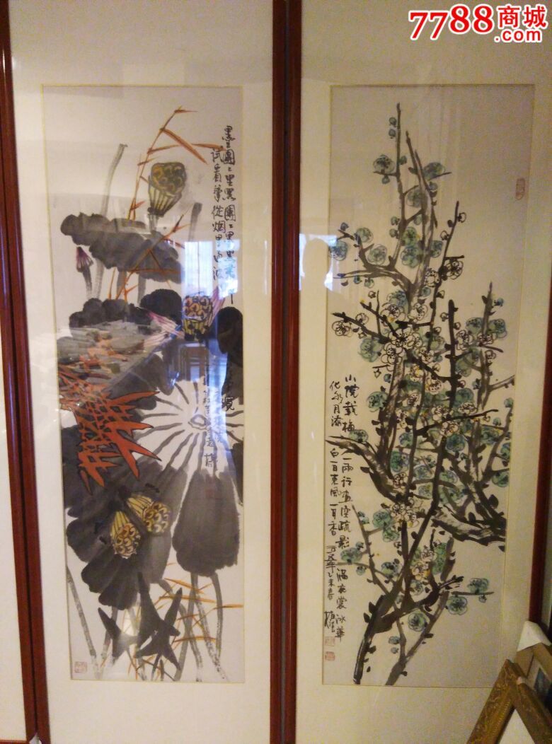 青岛著名画家臧作骝花鸟四屏,花鸟国画原作,花卉画原画,水墨/写意画法