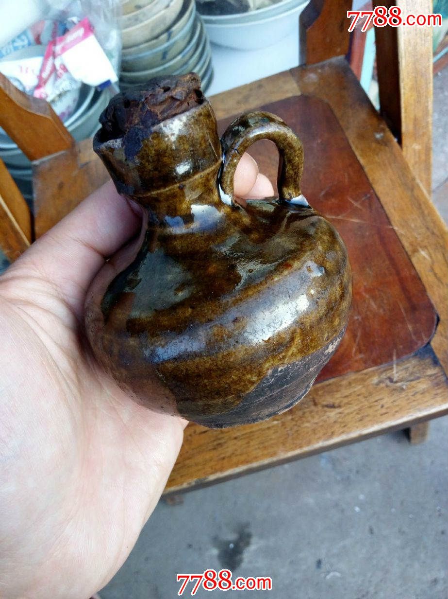 顶级全品清代云南陶制小酒瓶酒壶油瓶油壶,已开片,掌中宝