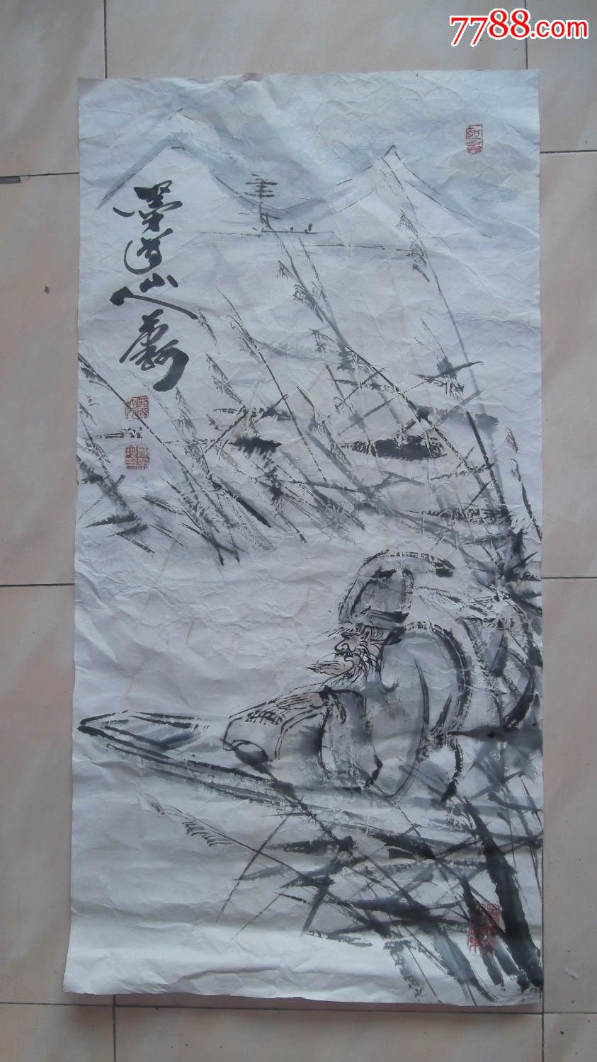 写意人物画,墨道山人画文人雅士在弹琴_人物国画原作_木雕佛像与书画