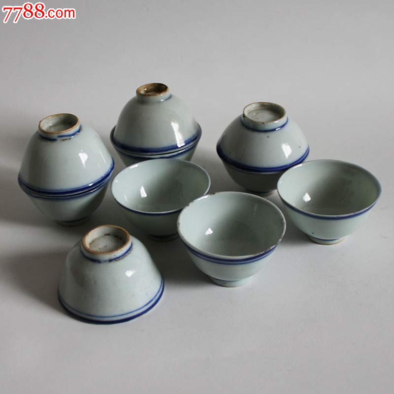 10个清代蓝边小酒杯