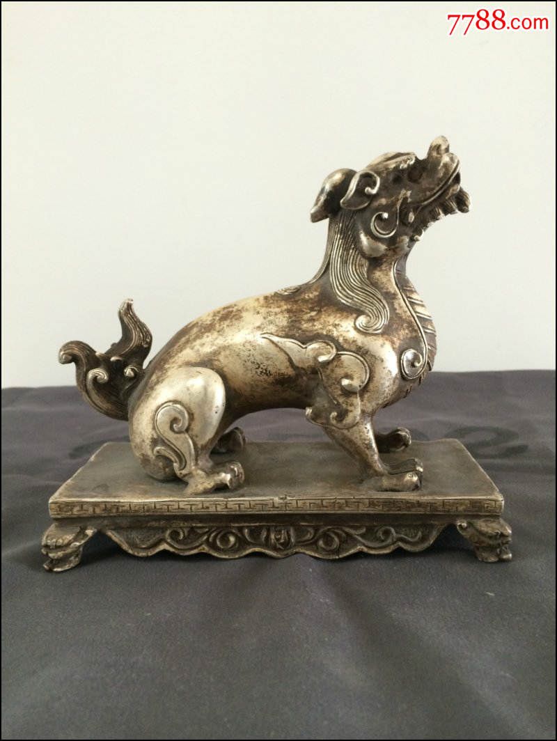 清代铜鎏银貔貅造型威武,放在家里肯定招财,保真包老
