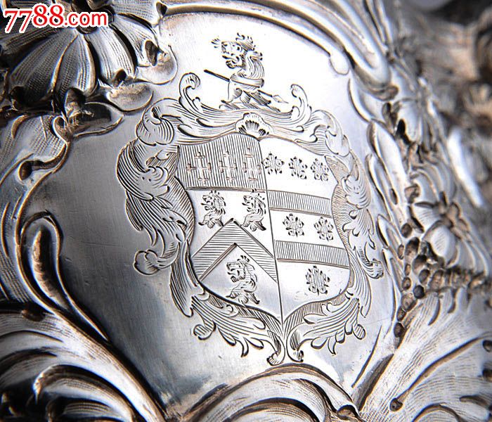 近200年历史约1200克英国手工雕花925纯银壶西洋古董银器
