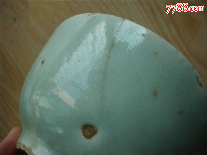 一流发色清代抽象苏麻离青花纹豆青釉碗包老瓷器瓷片摆件老货古董