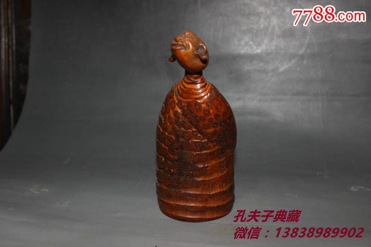 清代老竹雕竹根雕全手工雕刻包浆厚重摆件手把件童子佛古玩