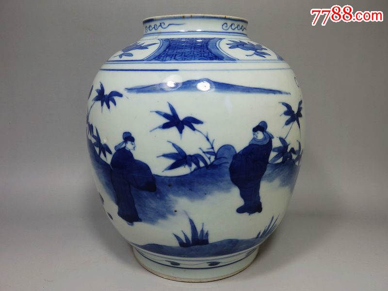 清代青花人物绘画罐