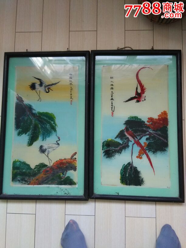 79年春绘制的一对玻璃画