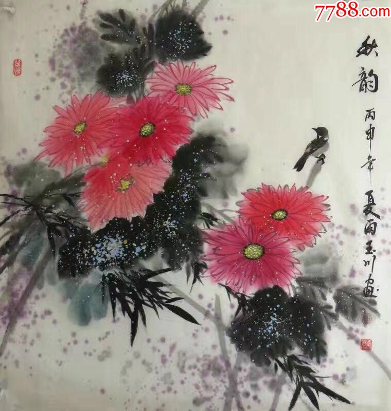 未装裱,,宣纸, 简介: 手绘花鸟,尺寸68*68厘米,陈玉川河北知名画家自