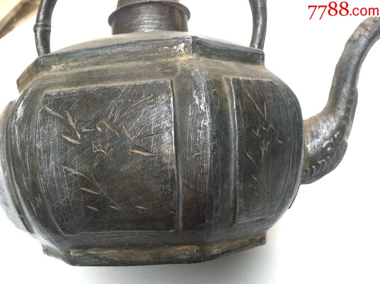 重量级锡器--清代"福祥锡铺"款提梁老锡壶