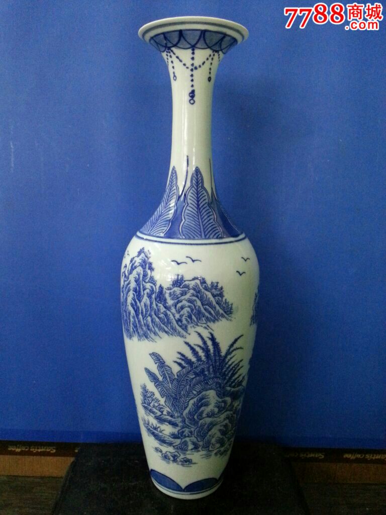 青花柳叶瓶(薄胎)图片