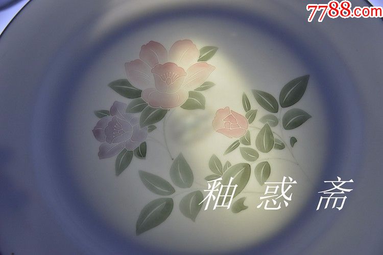 醴陵群力70年代蝴蝶款釉下彩手绘月季花盘