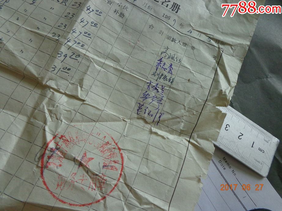 69年丰润县文化馆工作人员工资报领花名册-价