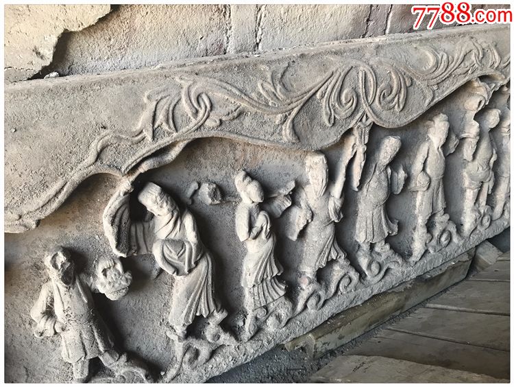 八仙人物石雕红砂石老石雕古玩古董老物件构件装修j-3962