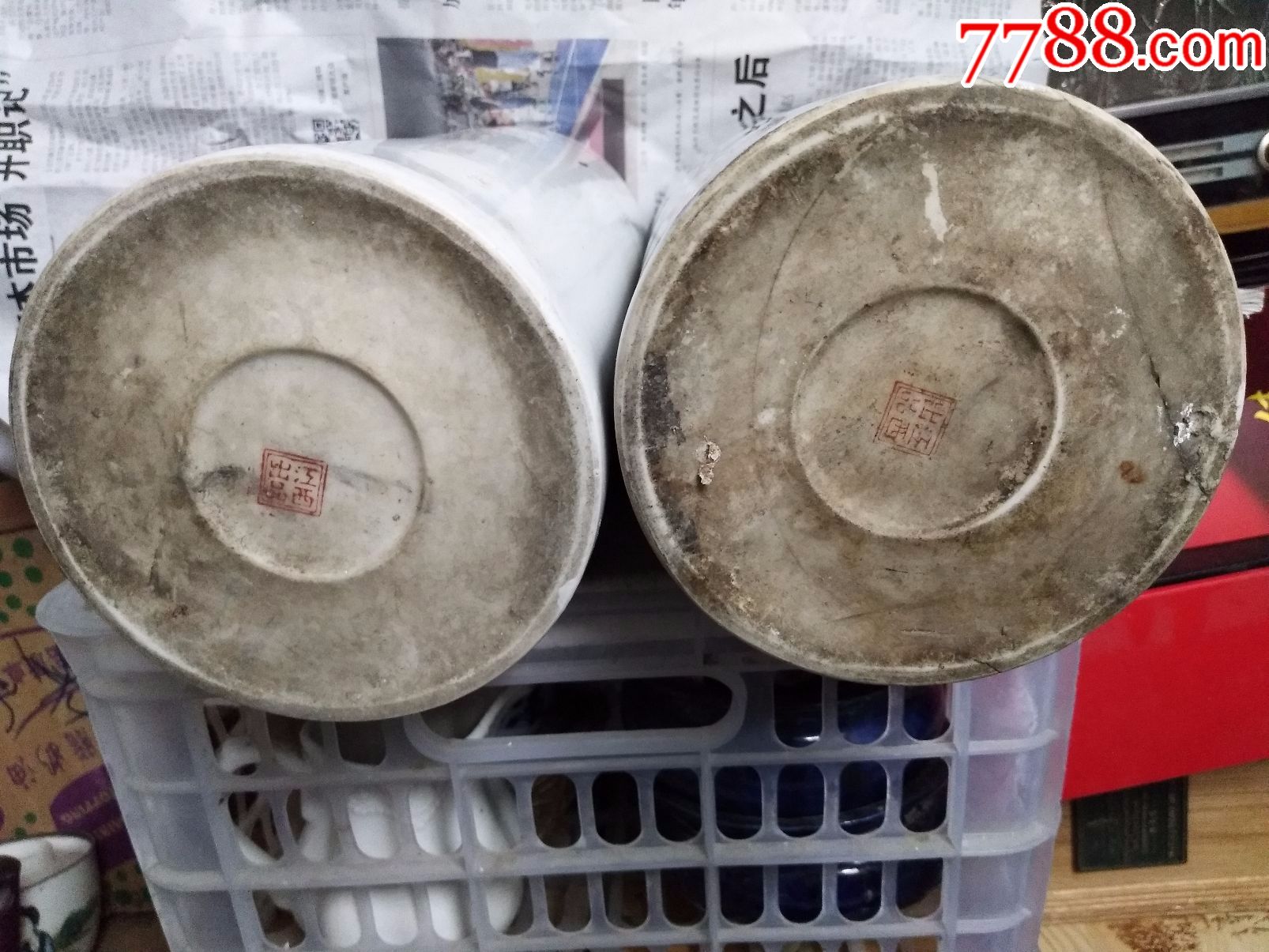古董古玩瓷器民俗老物件民国老怀旧铜锯锔子五彩武王采莲帽筒桐77lxa