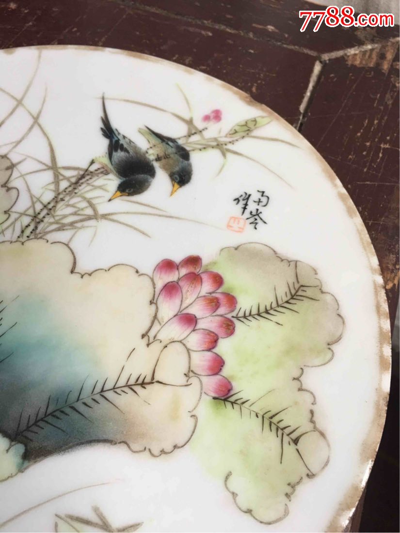 民国的名家(雨岑作)珠山八友刘雨岑作的圆瓷画板一对_价格22000.