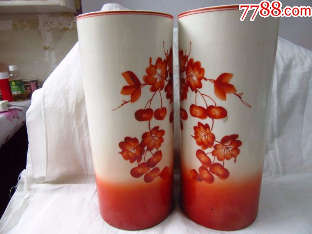 文革时期唐山瓷小海棠红苹果红火果瓷器帽筒一