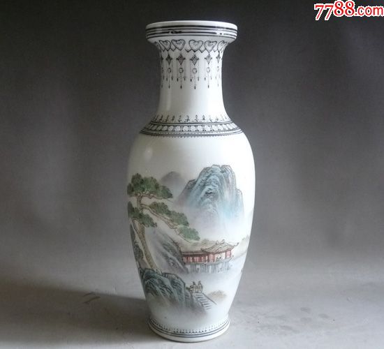 景德镇艺术瓷厂/釉上彩/古玩/居家摆件/老厂货/精美收藏/山水花瓶