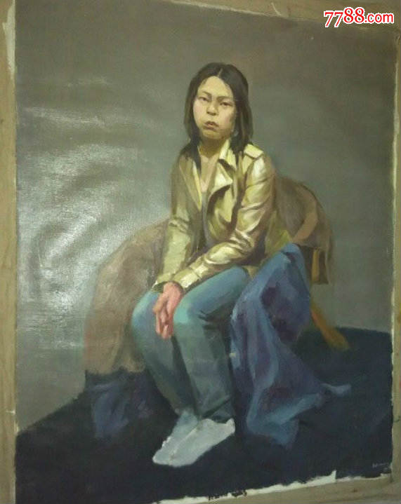 教授精品布面油画《坐椅子的女孩》—【中国书画专营店】油画作品(*u