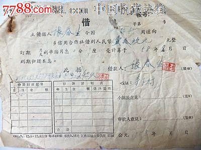 58年贷款借据等4份(借5元月息9厘,大跃进时期