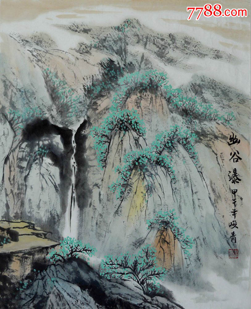 水墨写意山水画《幽谷瀑》ss0527