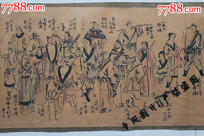 古玩杂项字画国画古画名人字画长卷画水浒英雄