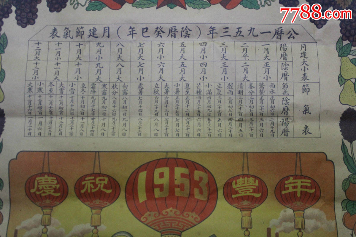 1953年节气年历表挂图图片