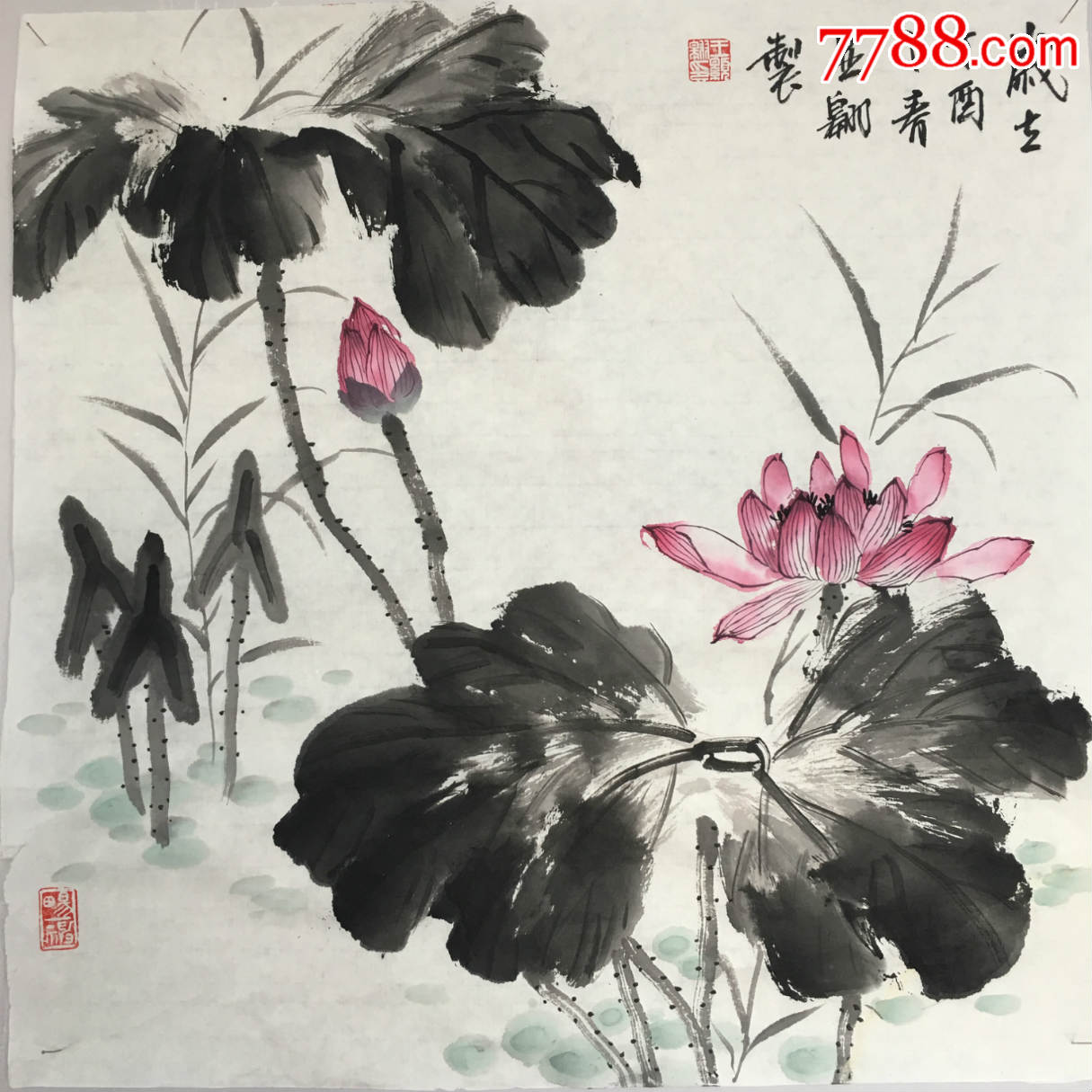 王显翱作品7【三尺斗方水墨荷花三幅】画芯50乘50