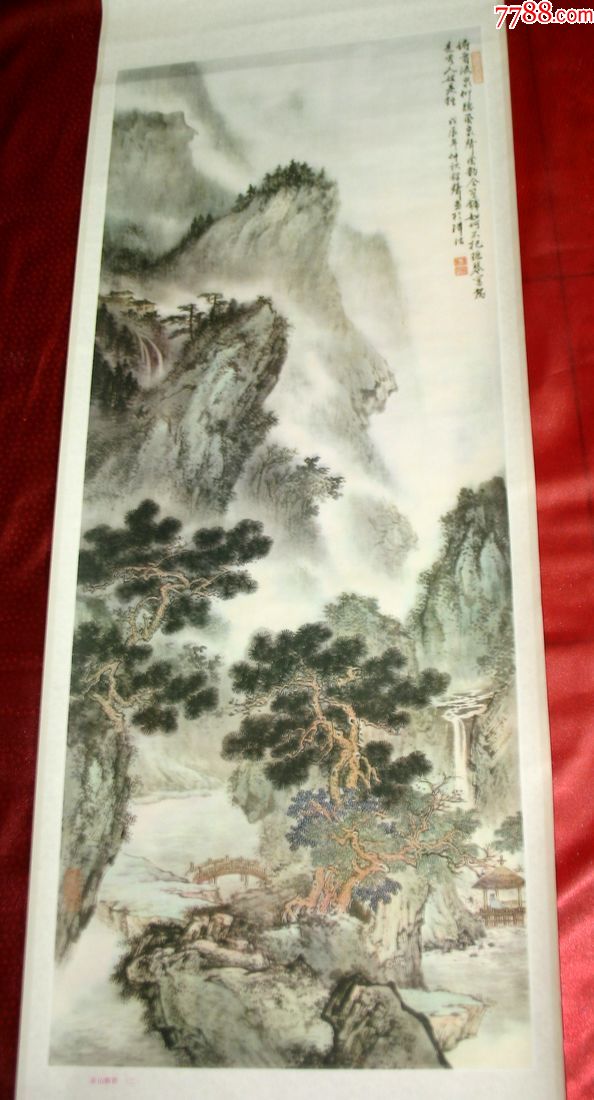 近现代著名画家于锦声的特大型珍品山水画轴[溪山晴雨]四条屏一套.