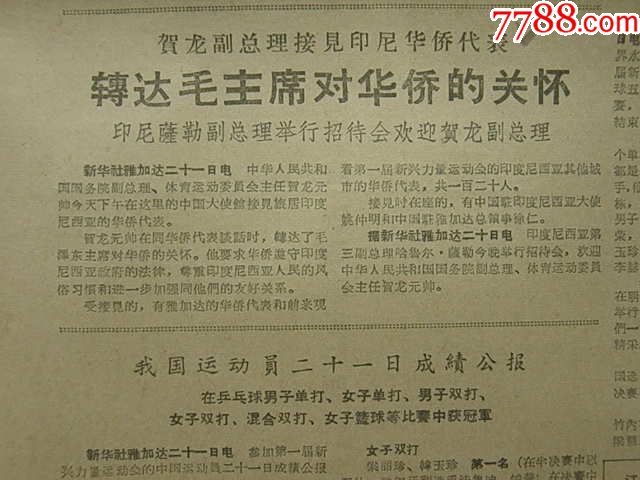 新疆日报---新疆女篮怎样夺得全国冠军;贺龙副总理接见印尼华侨代表