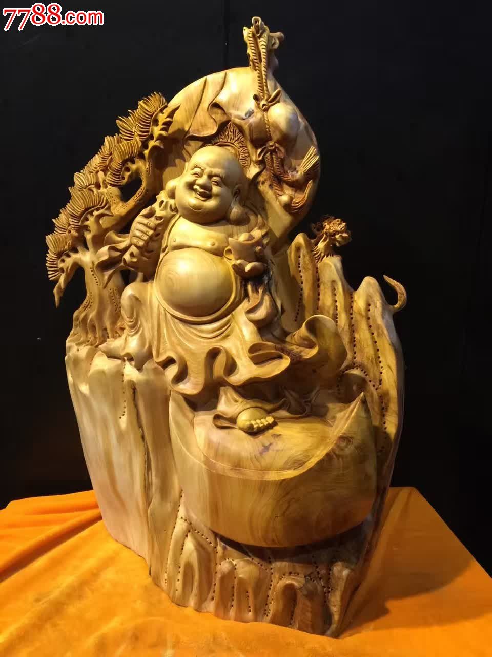 崖柏双色料招招财弥勒笑佛