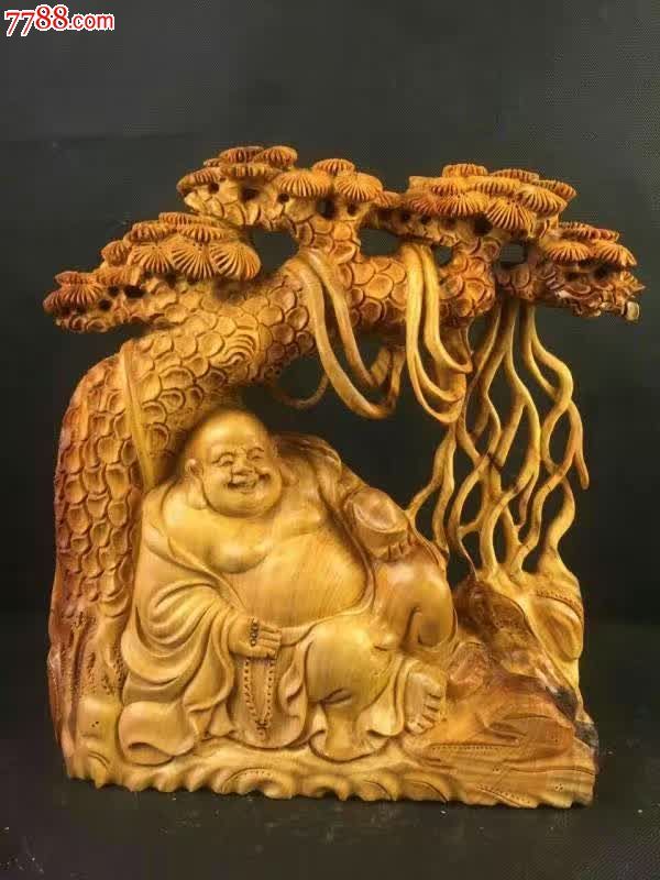 精品招财弥勒佛崖柏