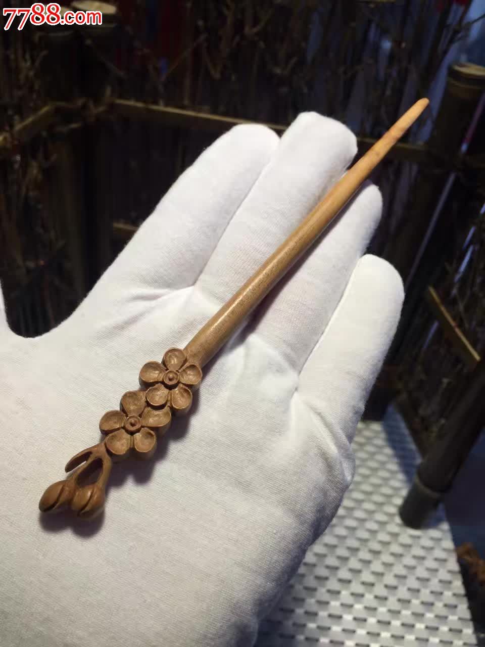 印度老山檀香发簪款式,其他根雕/木雕,木艺文房,黑檀木,年代不详,雕法